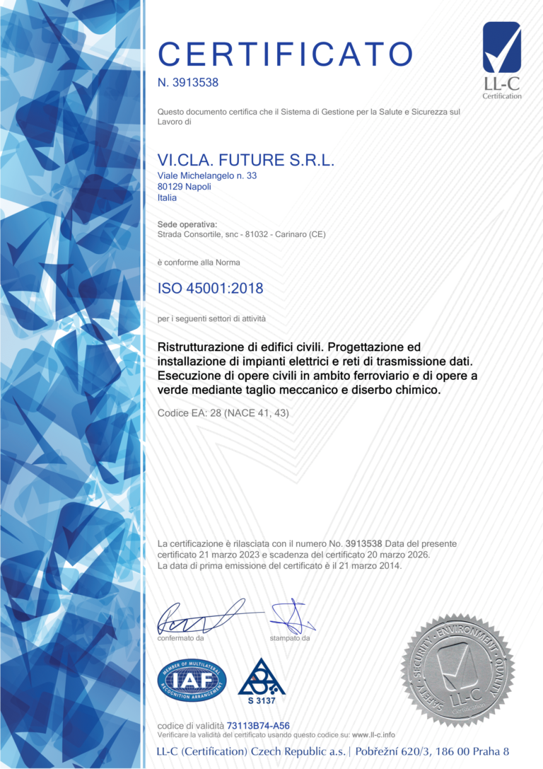 Certificato ISO 45001:2018